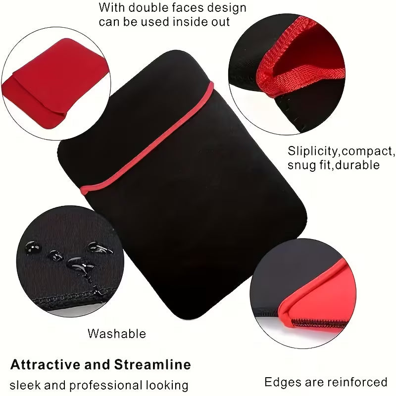 7–17 Inch Waterproof Laptop Sleeve – Shock-Resistant Protective Case with Red Zipper