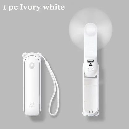 Ivory white handheld fan on a gray background