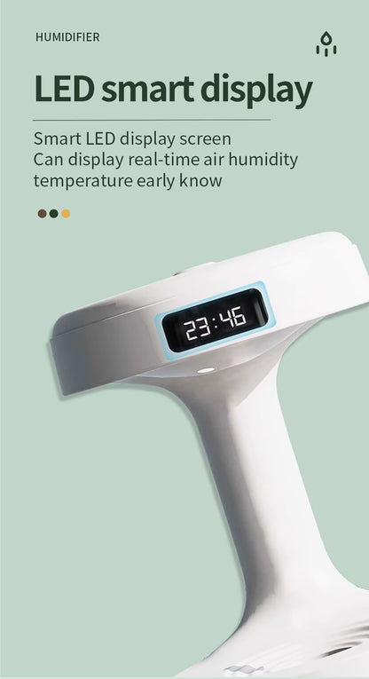 Humidifier with LED smart display on a light green background