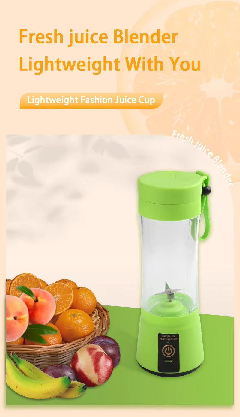Green juice blender with fruits on a light background