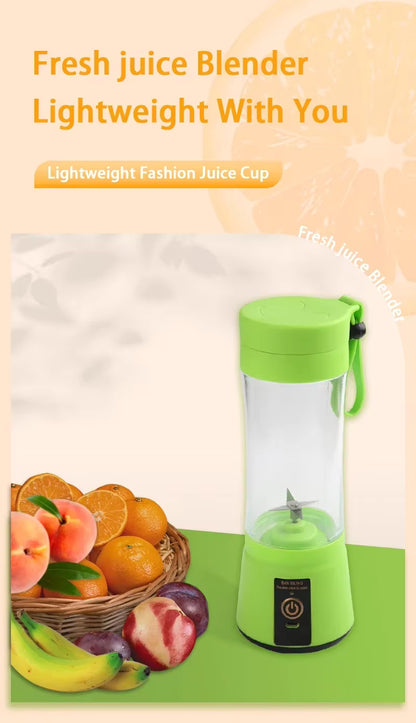 Green juice blender with fruits on a light background
