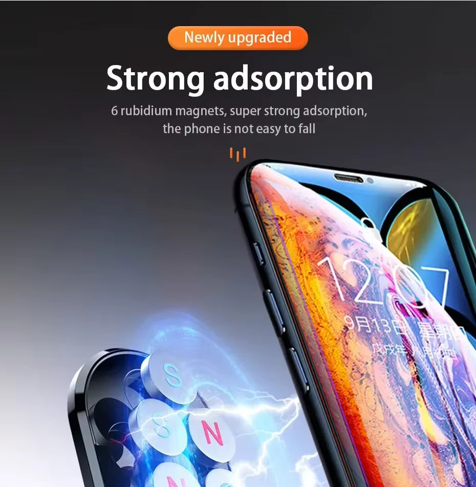 Smartphone with screen protector displaying 'Strong adsorption' feature on a dark background