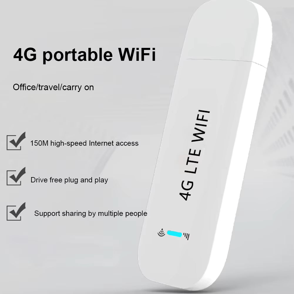 4G portable WiFi device with features listed on a gray background