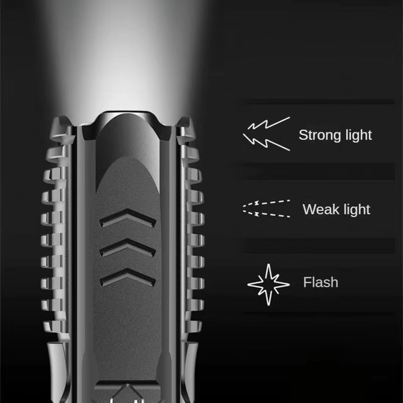 Close-up of a flashlight with light mode indicators on a dark background