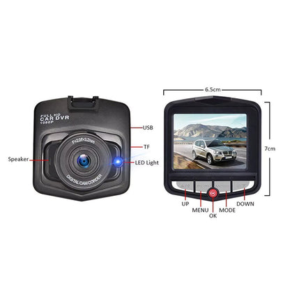 front view of a black dashcam with a screen display