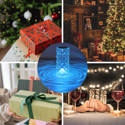 Collage of Christmas-themed images including wrapped gifts, a glowing blue candle, and a couple holding hands.