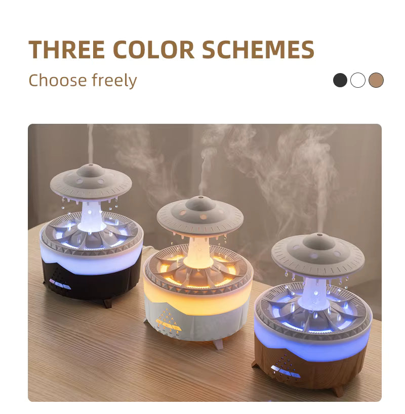 Three different colored diffusers on a wooden surface with 'Three Color Schemes' text above.
