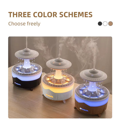 Three different colored diffusers on a wooden surface with 'Three Color Schemes' text above.