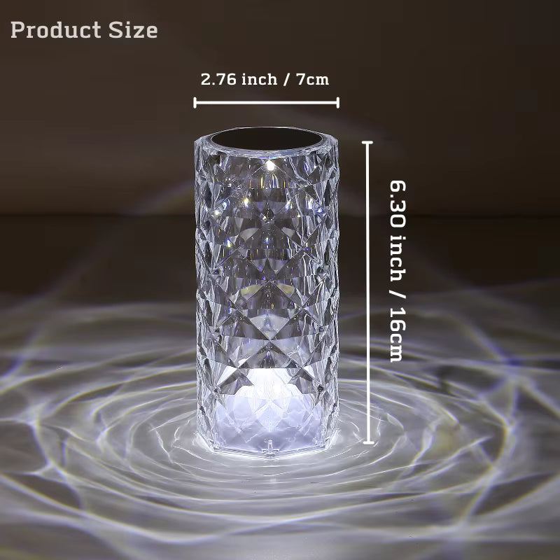 Crystal vase with measurements on a dark background