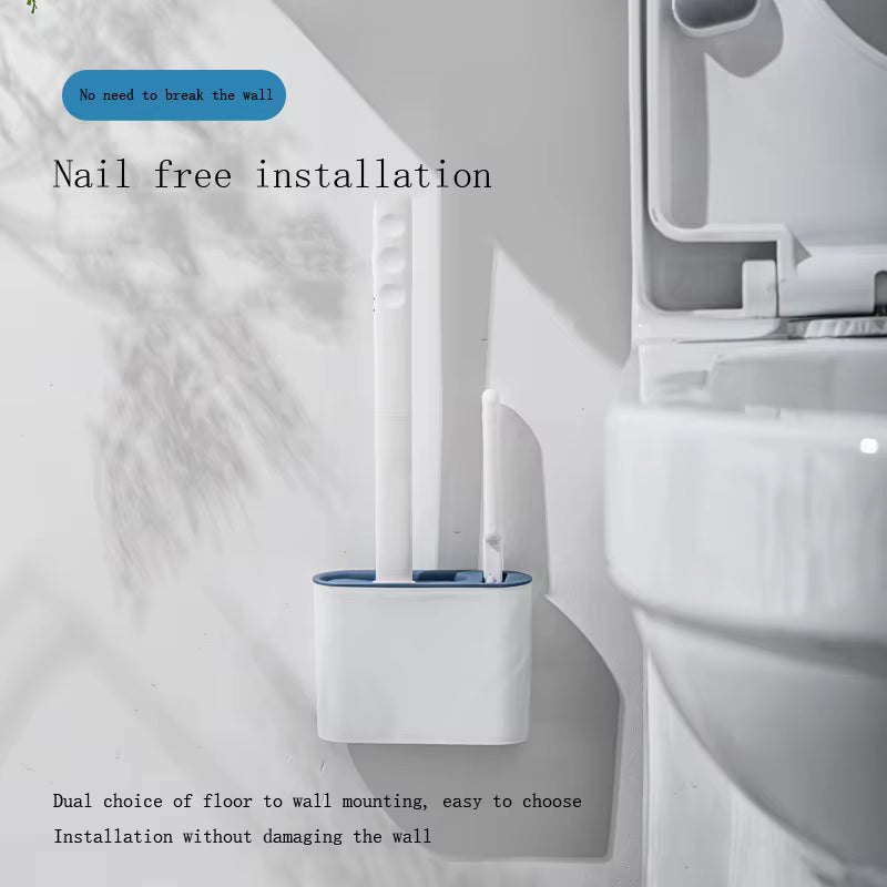 White wall-mounted toilet cistern with text on nail-free installation.
