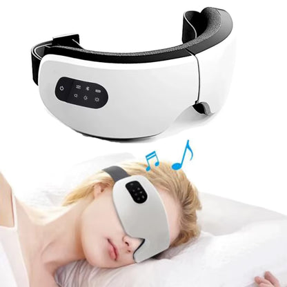 White eye mask with Bluetooth icon worn by a person, on a white background