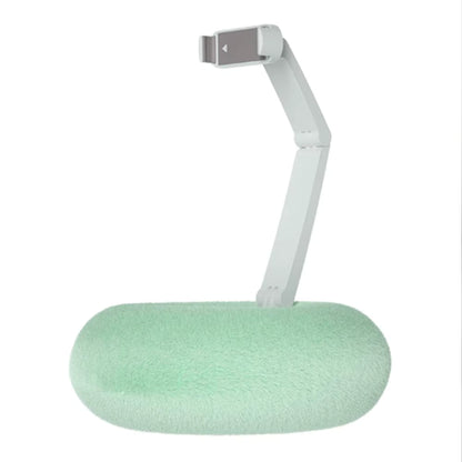 Light green microphone with a flexible arm on a white background