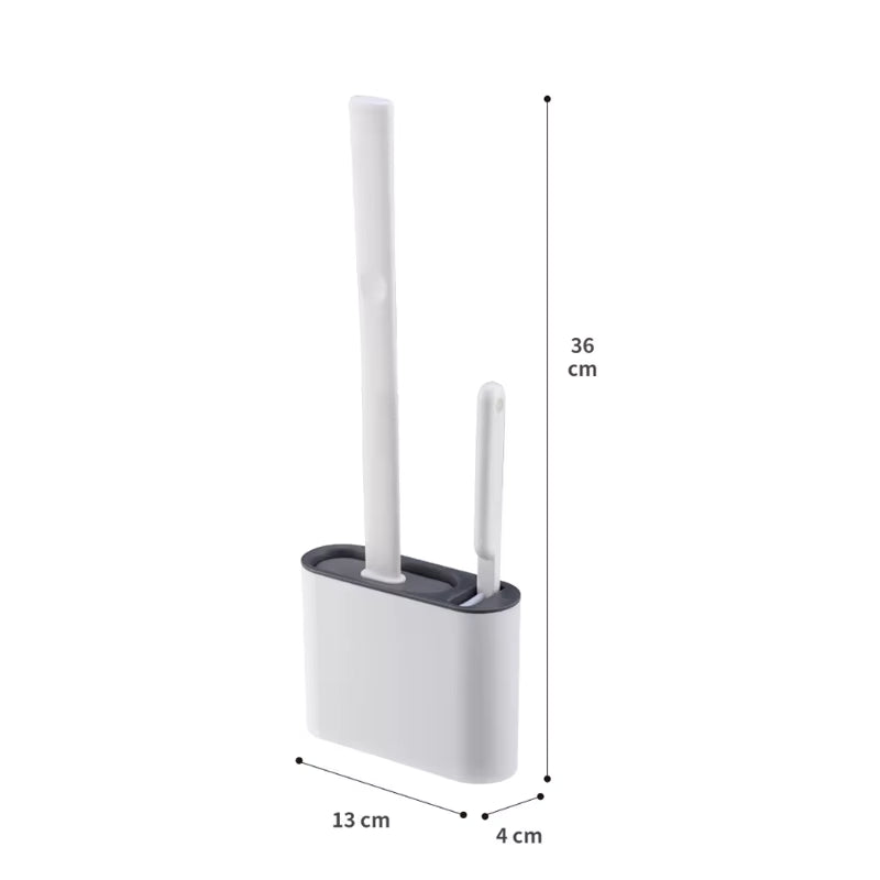 white wall mounted toilet brush holder with measures
