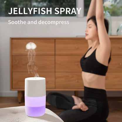 Jellyfish spray product with a woman exercising in the background