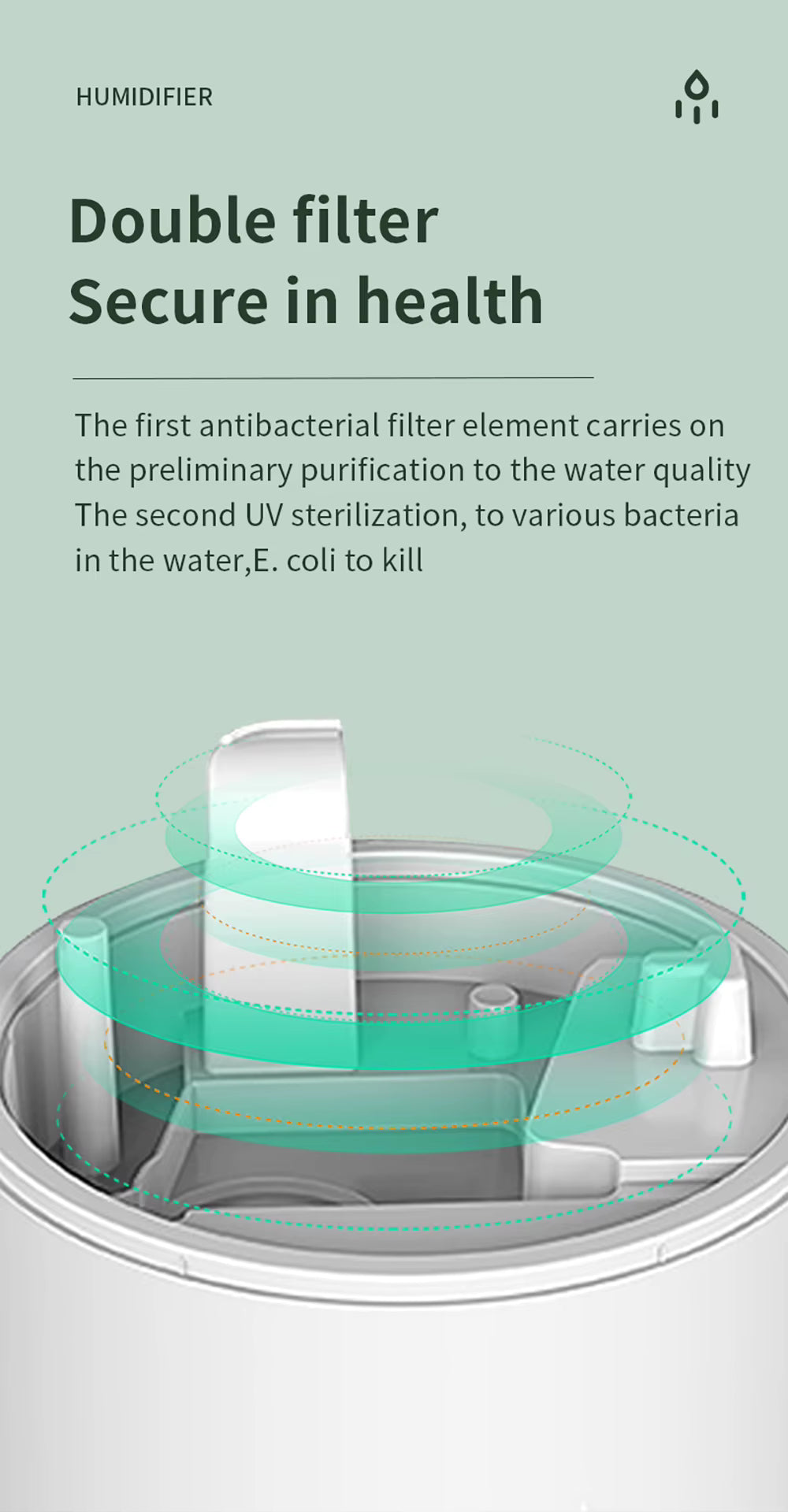 Humidifier filter with text on a light green background