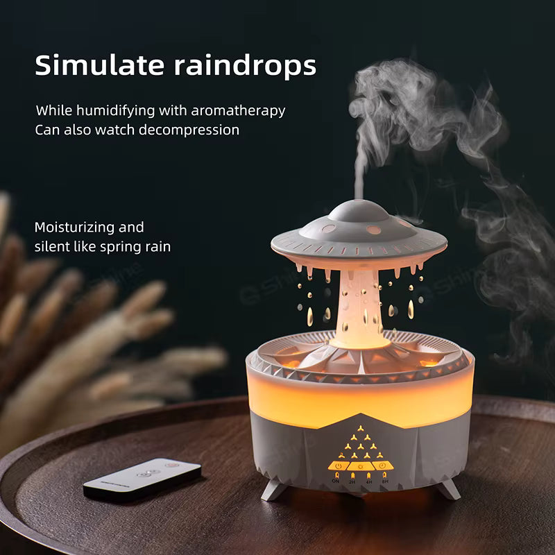 Humidifier with aromatherapy feature on a wooden surface