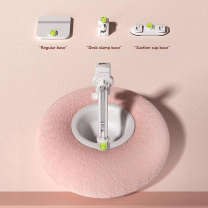 Three different base options for a product on a pink background