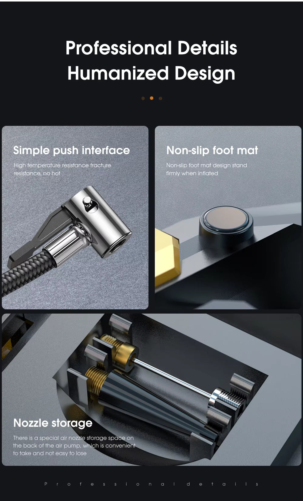 Product features with text on professional details and humanized design.