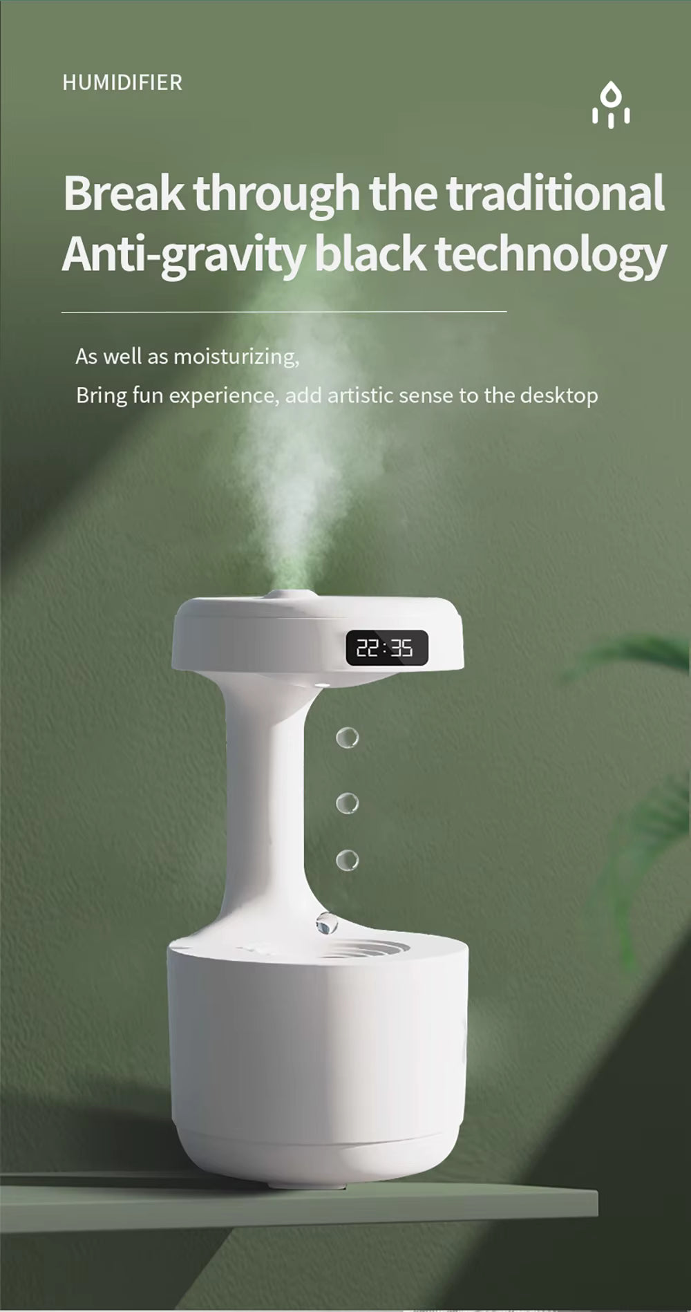 800ML Anti-Gravity Water Drop Humidifier