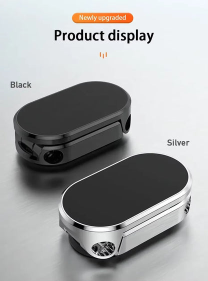 Two oval-shaped folded phone holders, one black and one silver, on a light gray background with 'Newly upgraded' text.