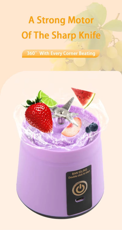 Purple blender with fruits on a light background