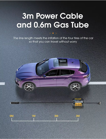 Purple SUV with 3m power cable and 0.6m gas tube on a gray road background