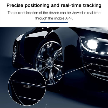 Close-up of a car's wheel with a device attached, emphasizing precise positioning and real-time tracking feature.