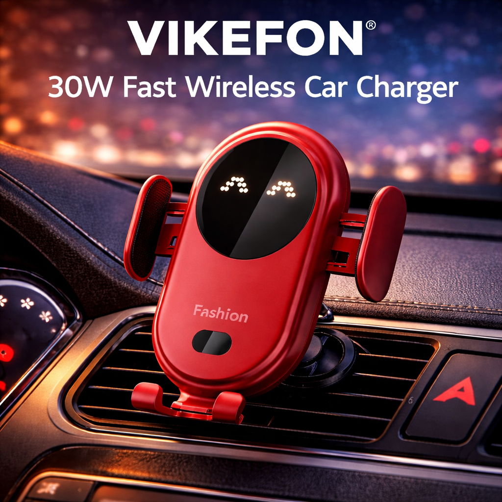Red Fast Phone Charger Mounted on a car dashboard