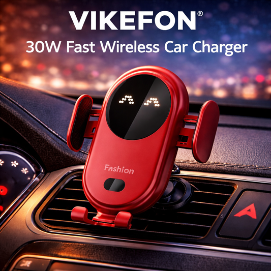 Red Fast Phone Charger Mounted on a car dashboard