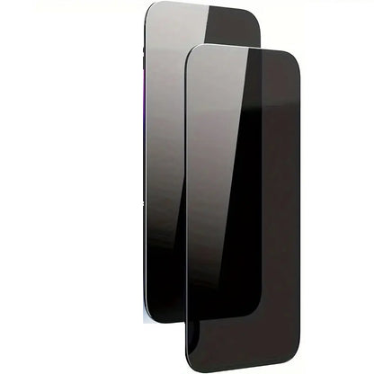 Two black smartphone screen protectors on a white background