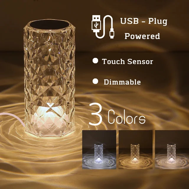 USB-powered decorative lamp with touch sensor and dimmable feature on a dark background