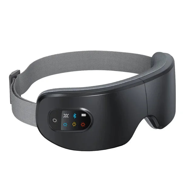 Black eye mask with gray strap on a white background