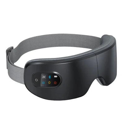 Black eye mask with gray strap on a white background