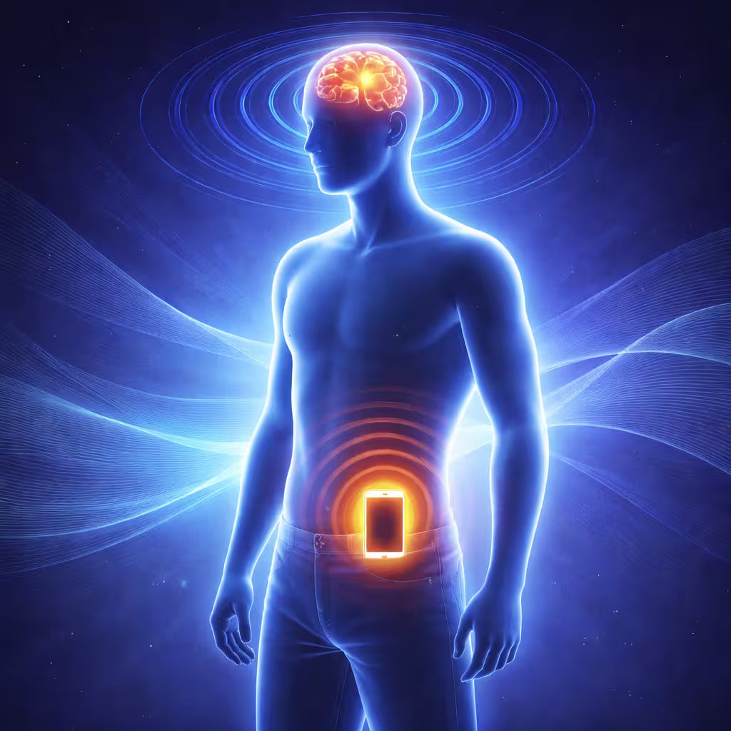 Picture of visible radiation from smartphone on the body